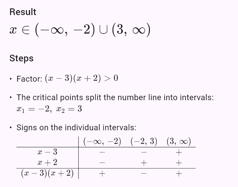x^2 - x - 6 > 0