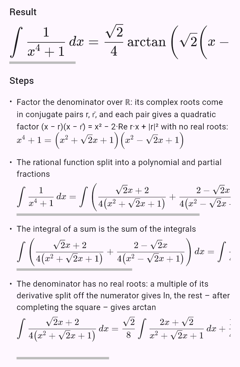 int(1/(x^4 + 1))
