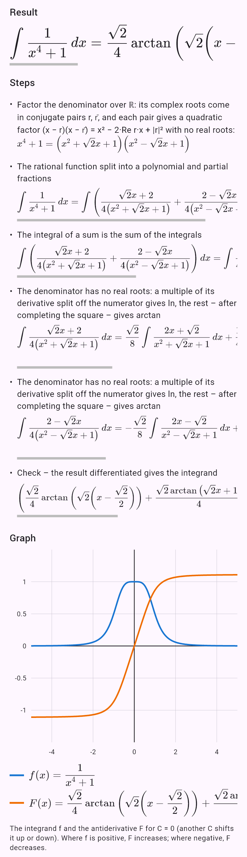 int(1/(x^4 + 1))