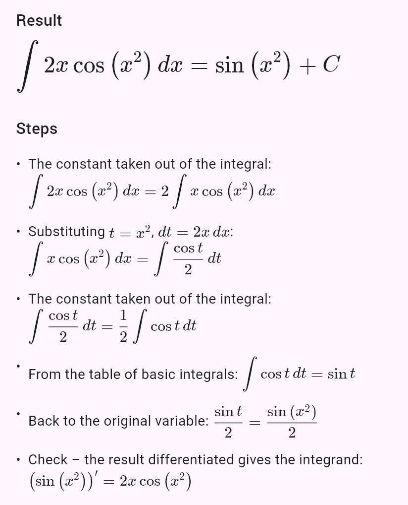 int(2x cos(x^2))