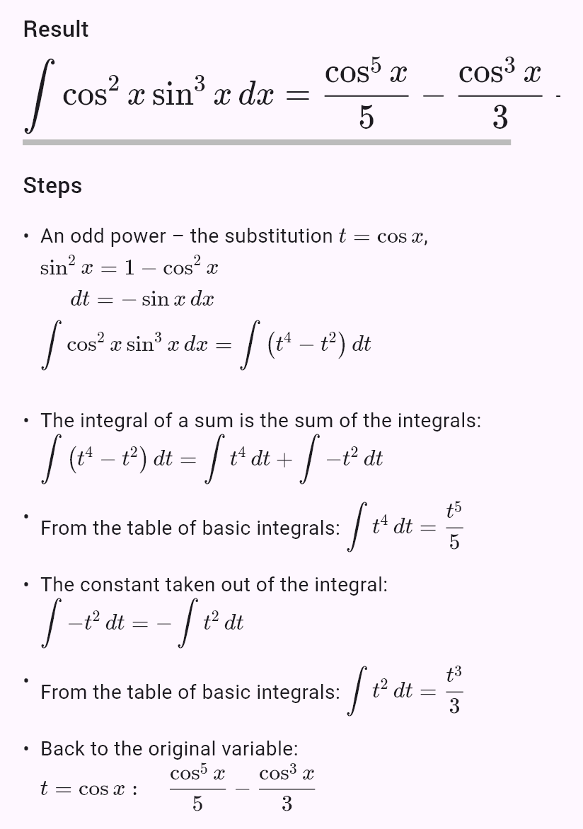 int(sin(x)^3 cos(x)^2)