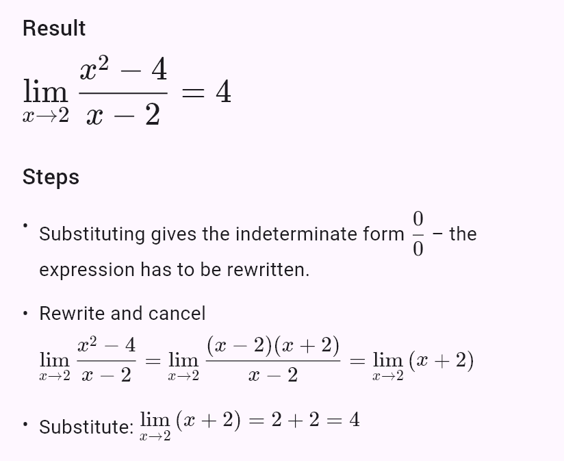 lim(x->2) (x^2-4)/(x-2)