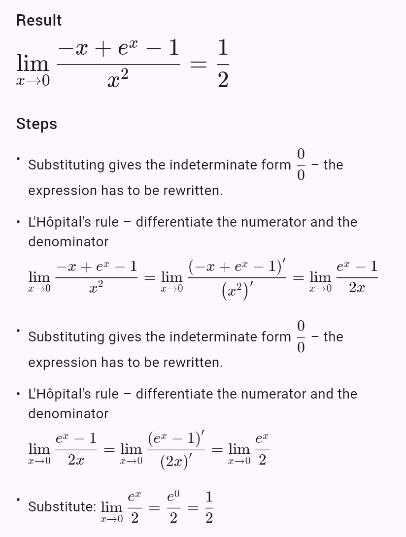lim(x->0) (e^x-1-x)/x^2
