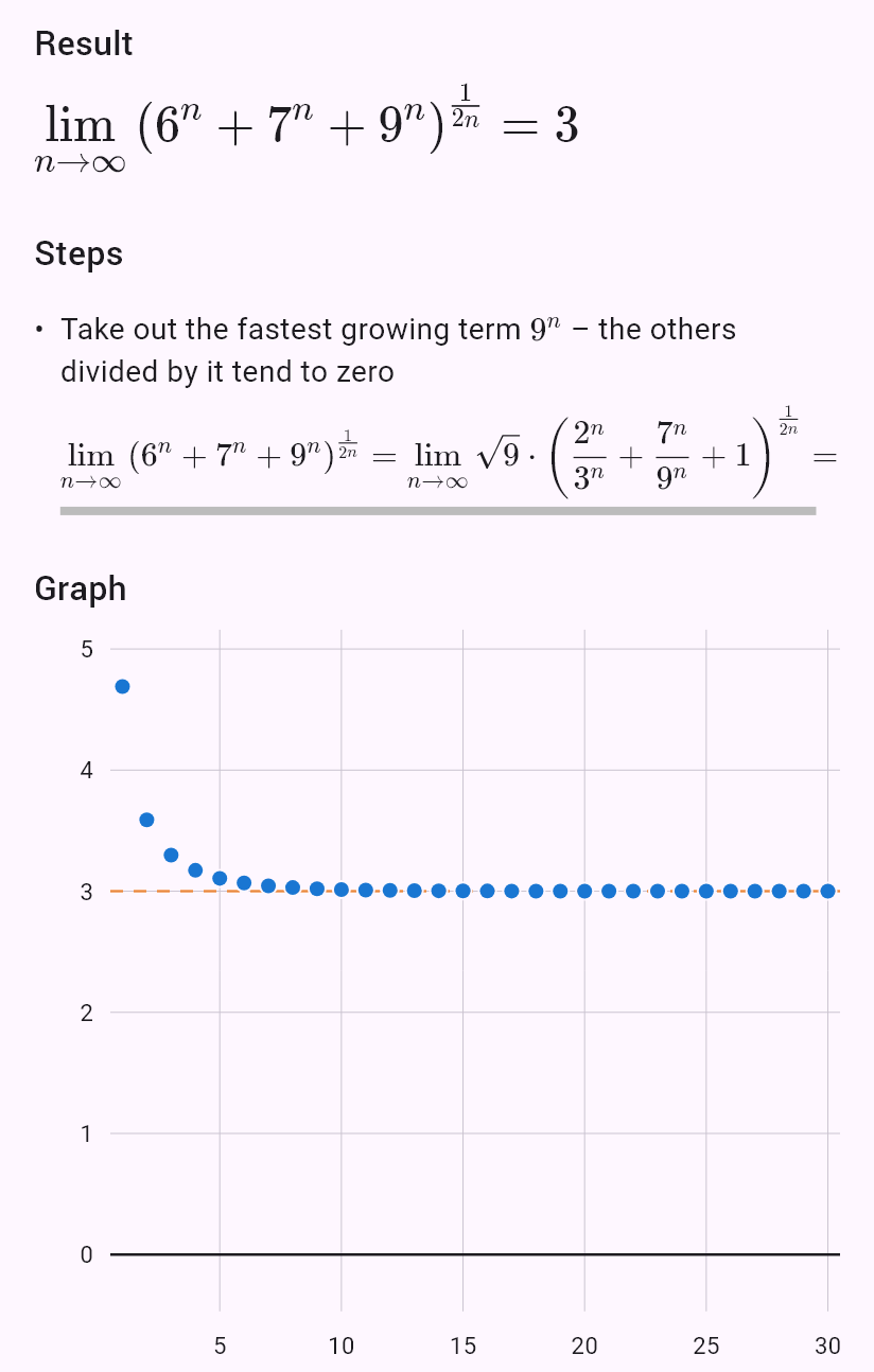 lim(n->oo) (6^n+7^n+9^n)^(1/(2n))