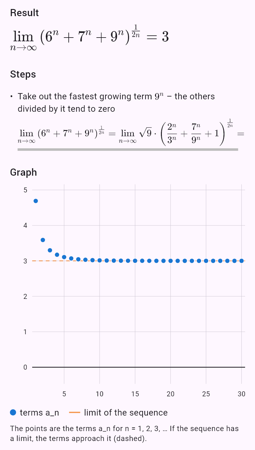 lim(n->oo) (6^n+7^n+9^n)^(1/(2n))
