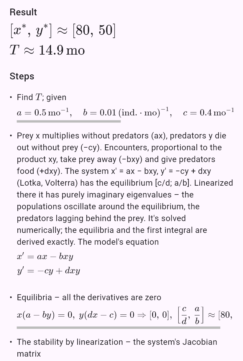 model(predator; find=overview[mo]; a=0.5[per_mo]; b=0.01[per_pcs_mo]; c=0.4[per_mo]; d=0.005[per_pcs_mo]; x0=100[pcs]; y0=20[pcs])