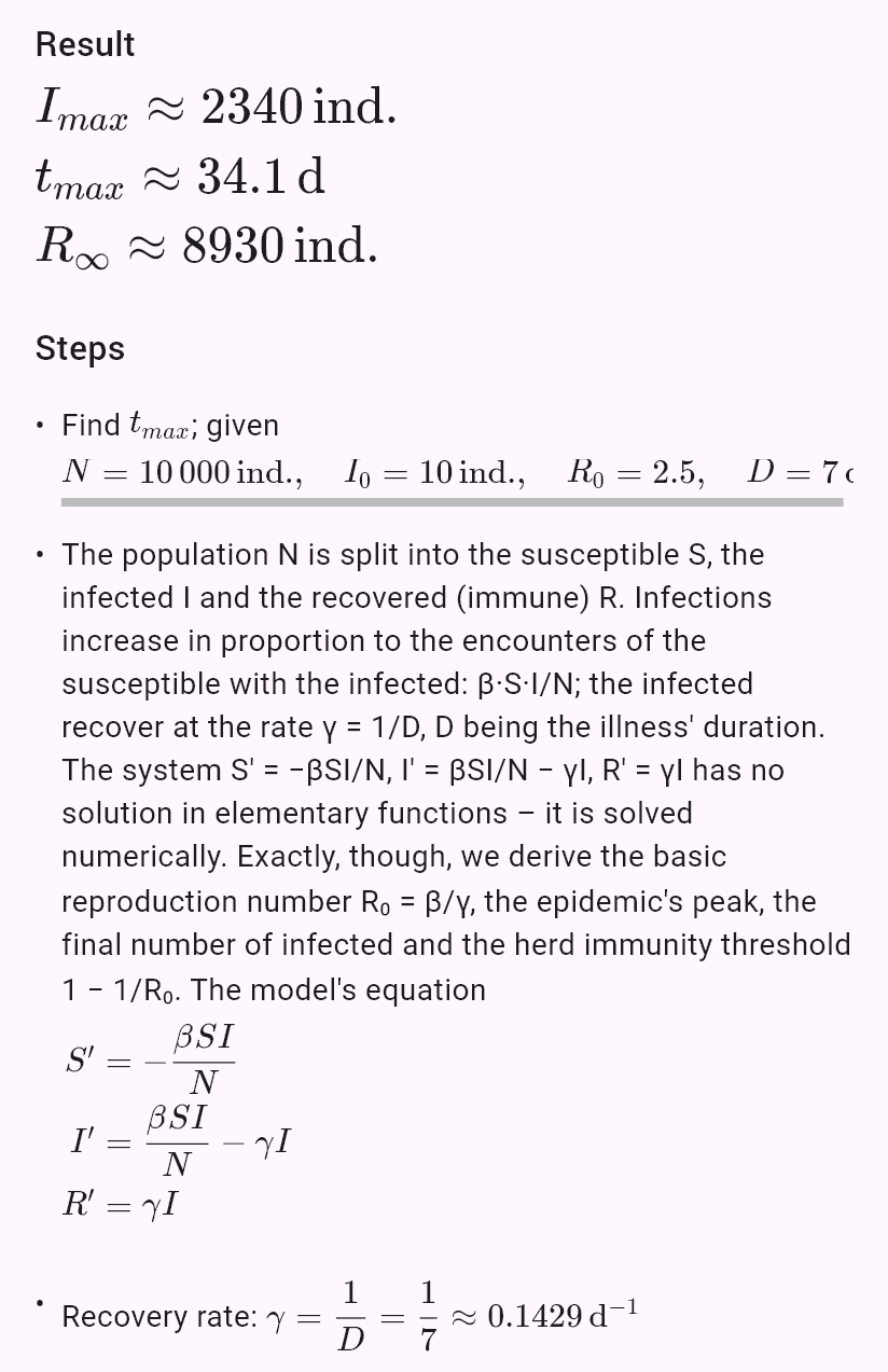model(sir; find=overview[d]; N=10000[pcs]; I0=10[pcs]; R0=2.5; D=7[d]; rates=r0)