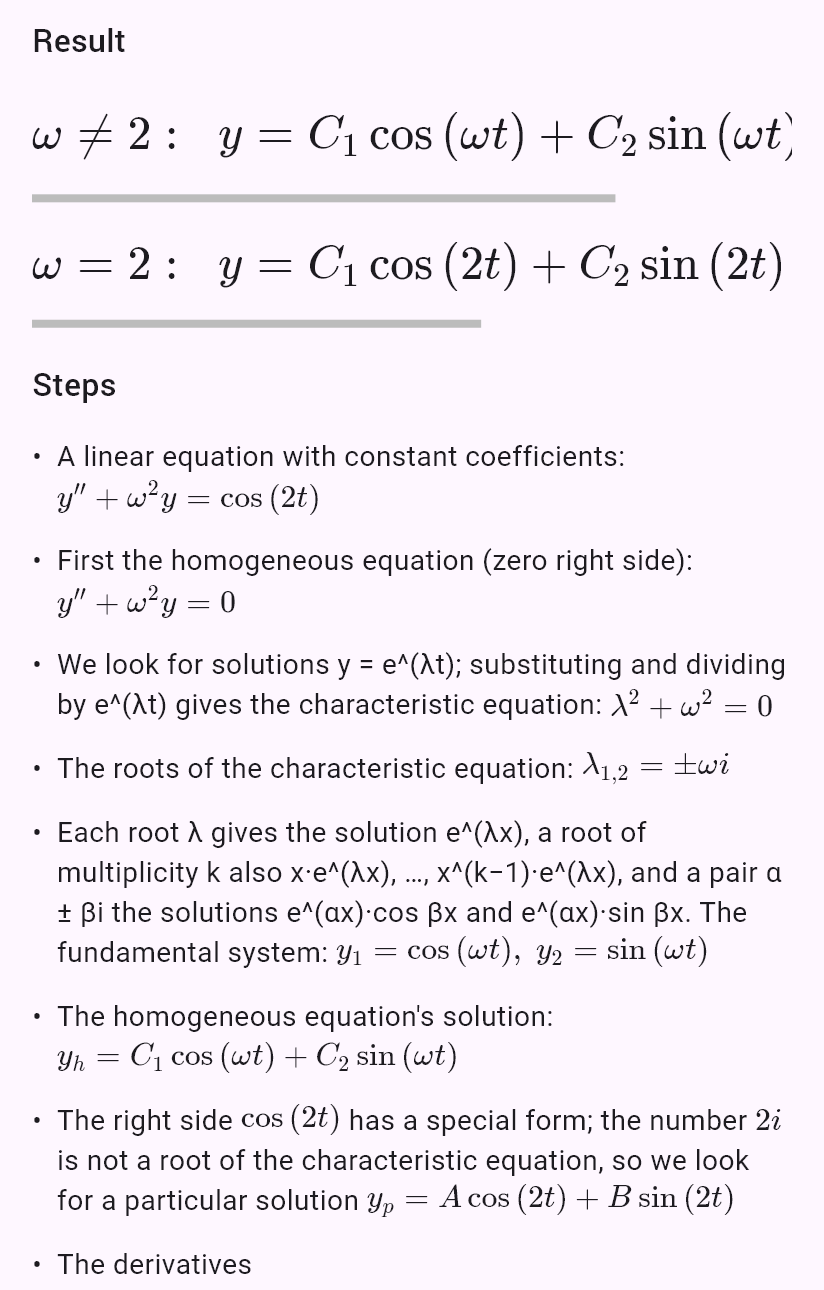 y'' + ω^2y = cos(2t)