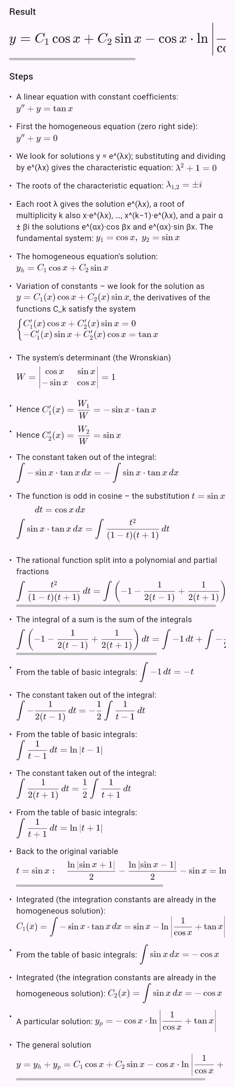 y'' + y = tan x