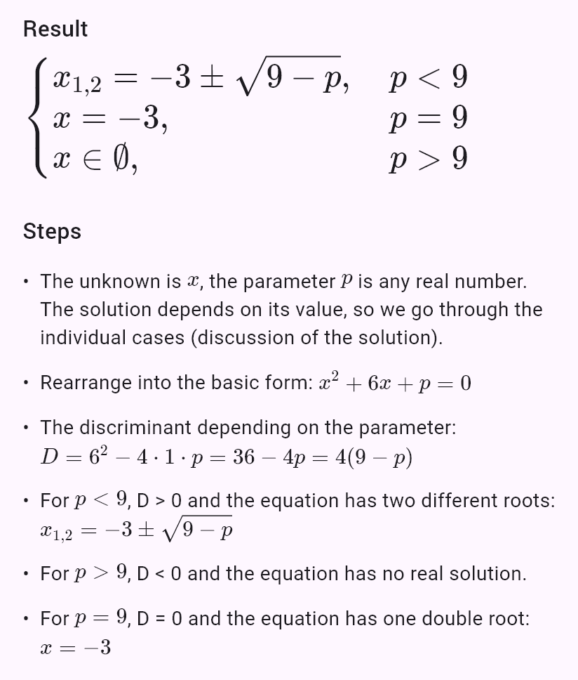 x^2 + 6x + p = 0