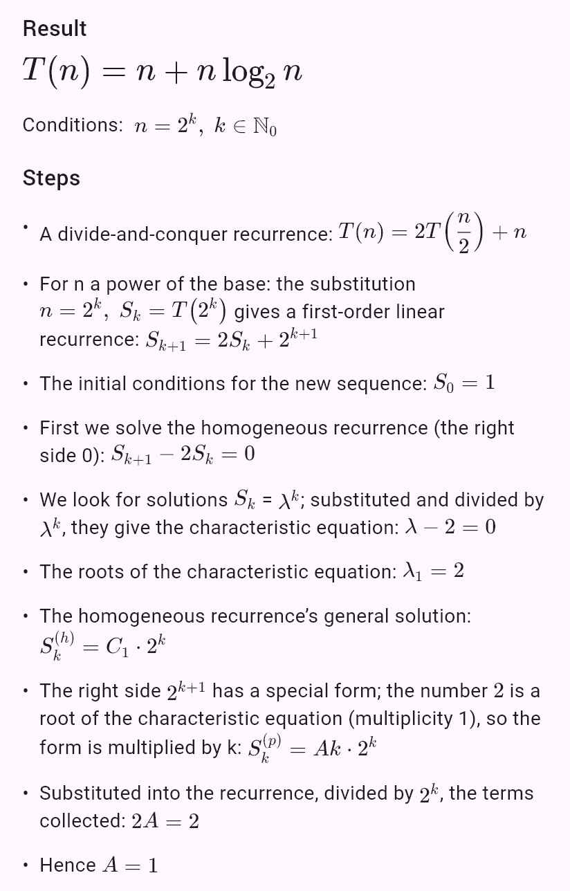 T(n) = 2T(n/2) + n, T(1) = 1