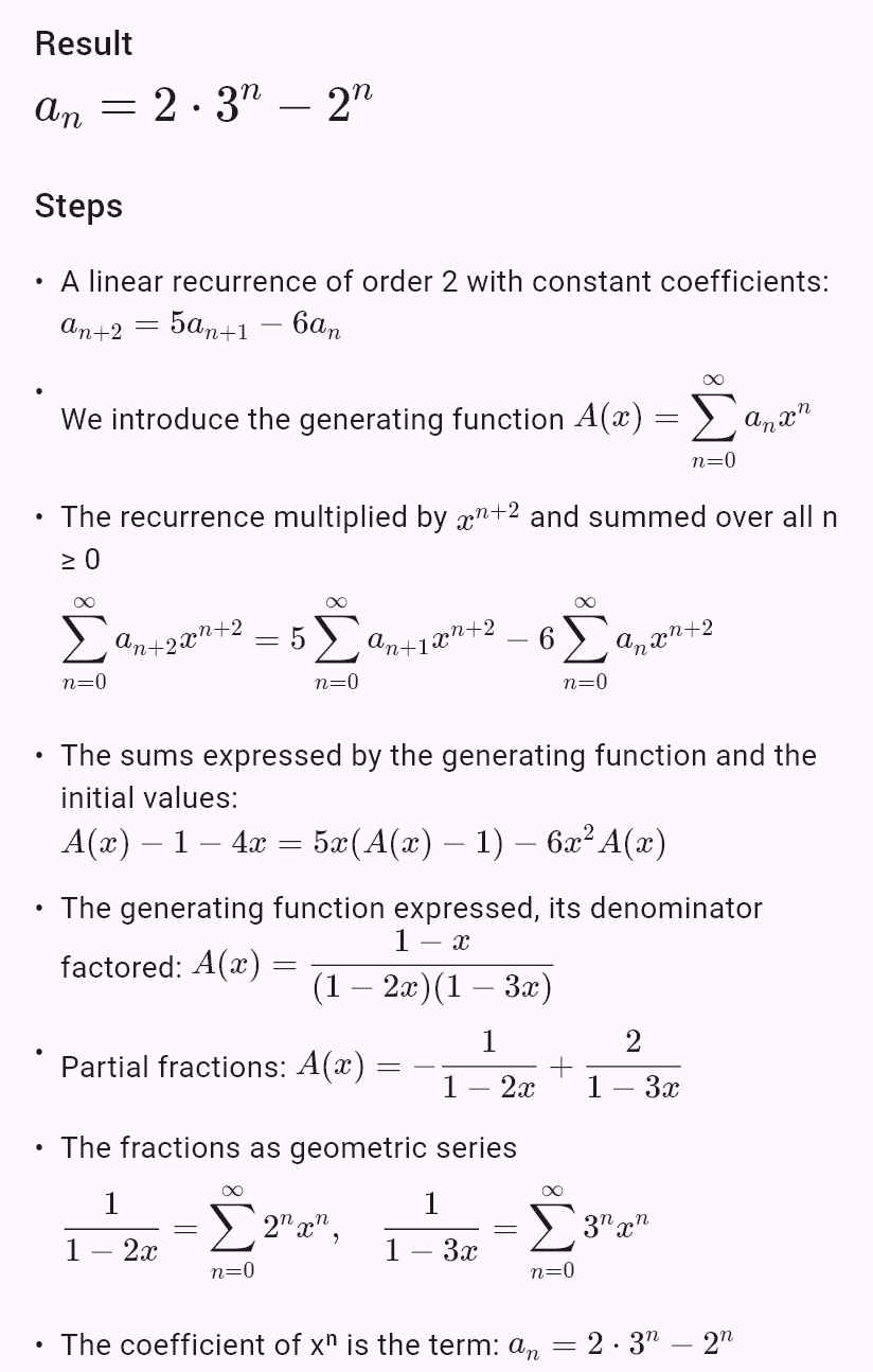 a_{n+2} = 5a_{n+1} - 6a_n, a_0 = 1, a_1 = 4