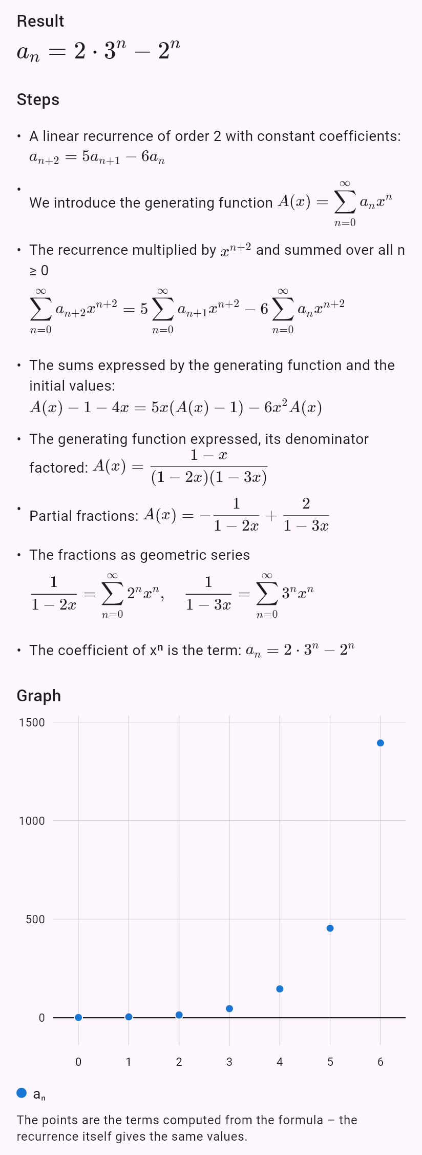 a_{n+2} = 5a_{n+1} - 6a_n, a_0 = 1, a_1 = 4