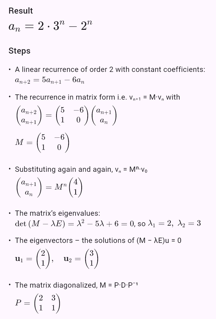 a_{n+2} = 5a_{n+1} - 6a_n, a_0 = 1, a_1 = 4