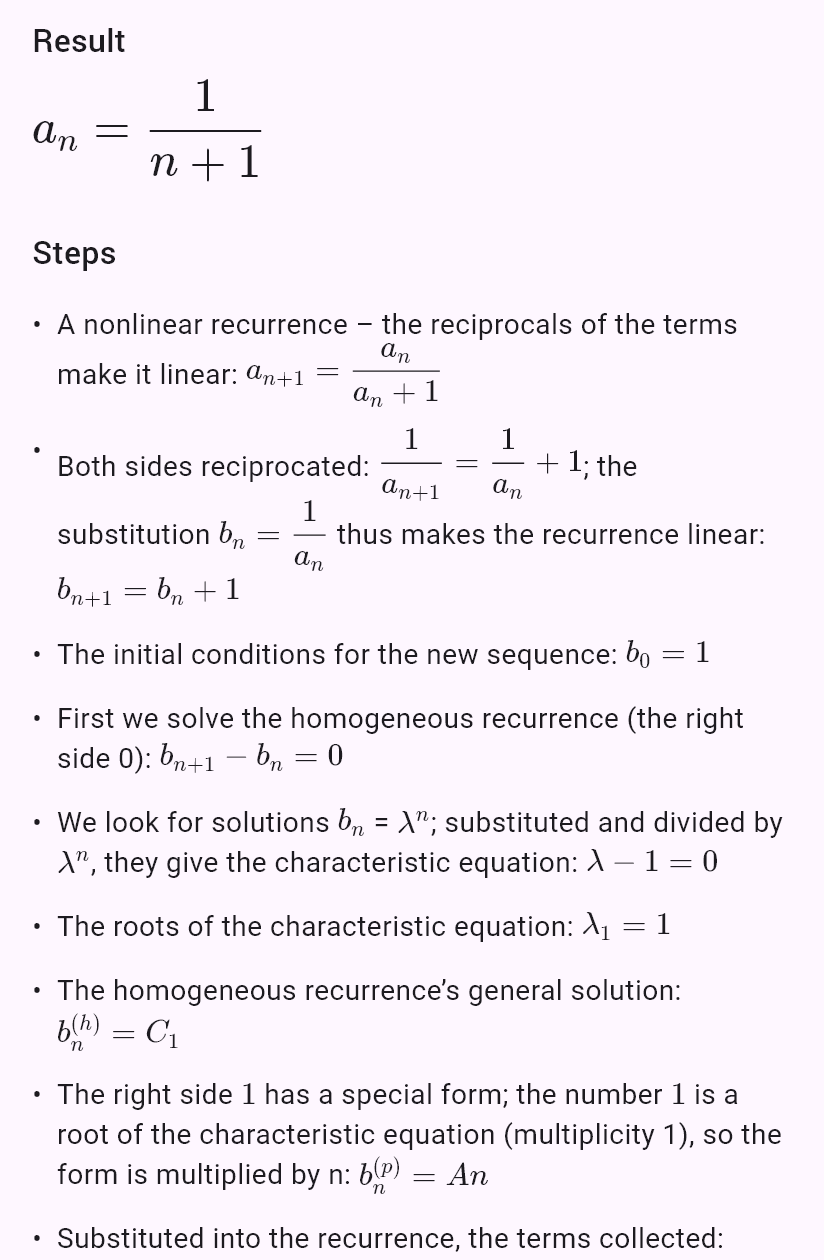a_{n+1} = a_n/(1 + a_n), a_0 = 1
