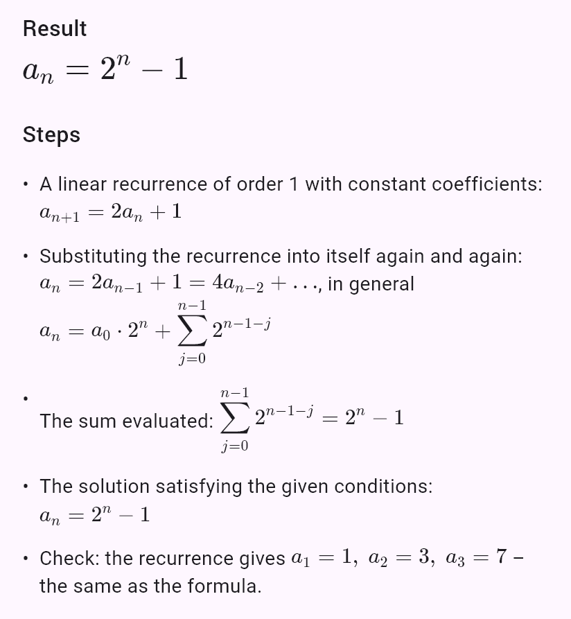 a_{n+1} = 2a_n + 1, a_0 = 0