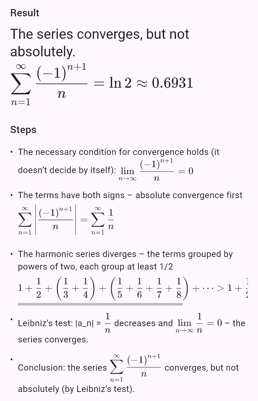 sum((-1)^(n+1)/n)