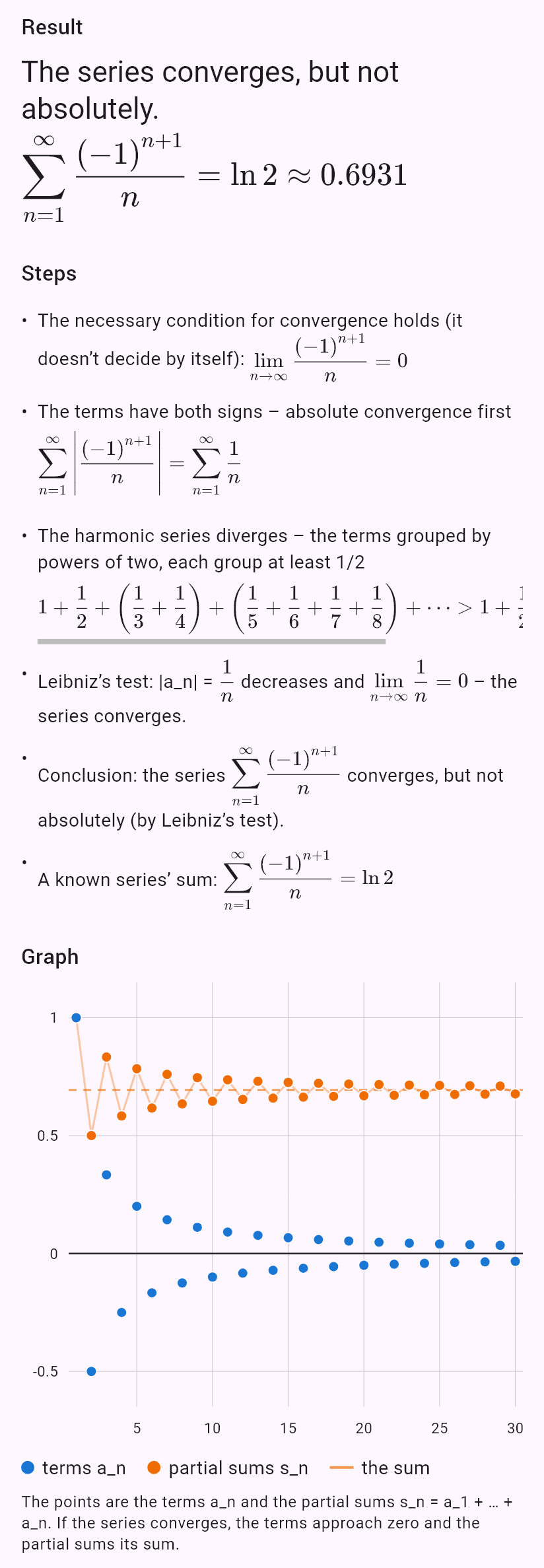 sum((-1)^(n+1)/n)