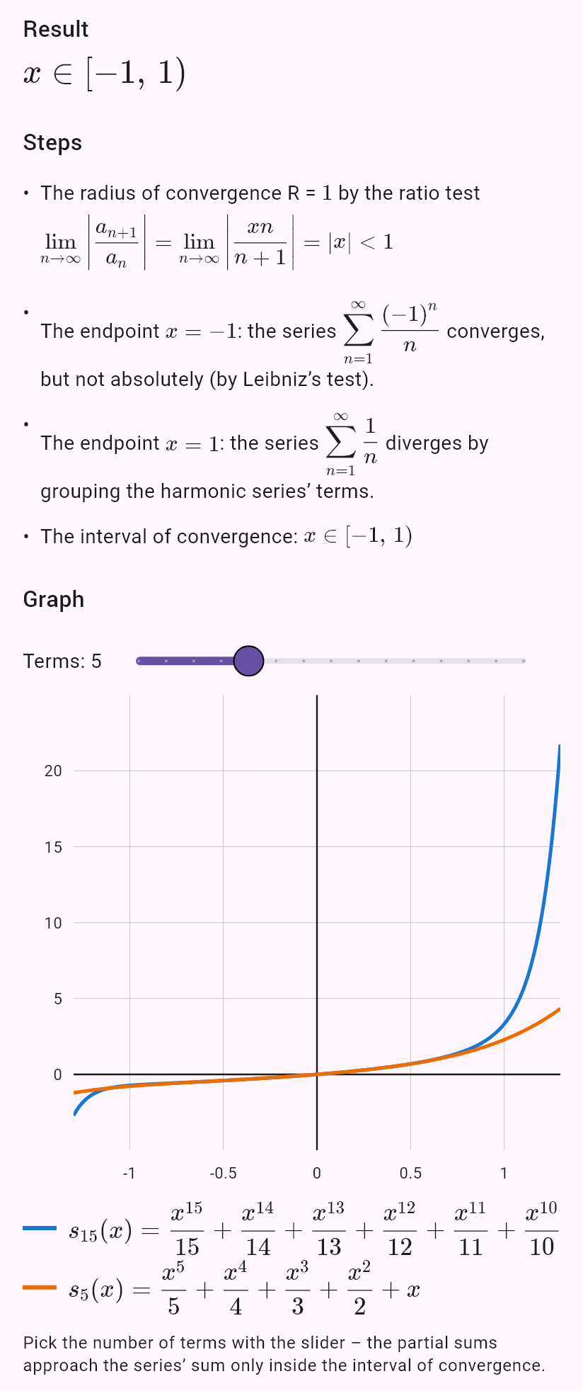 sum(x^n/n)