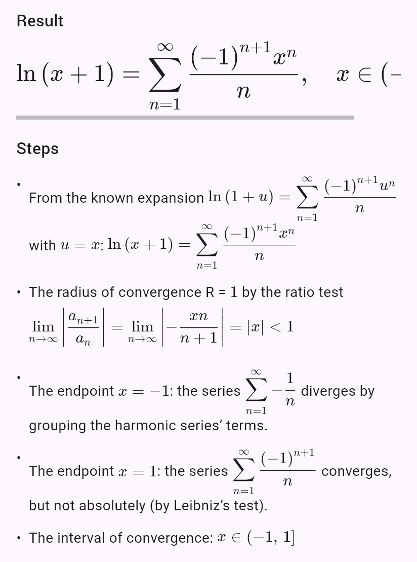 taylor(ln(1 + x), 0, oo)