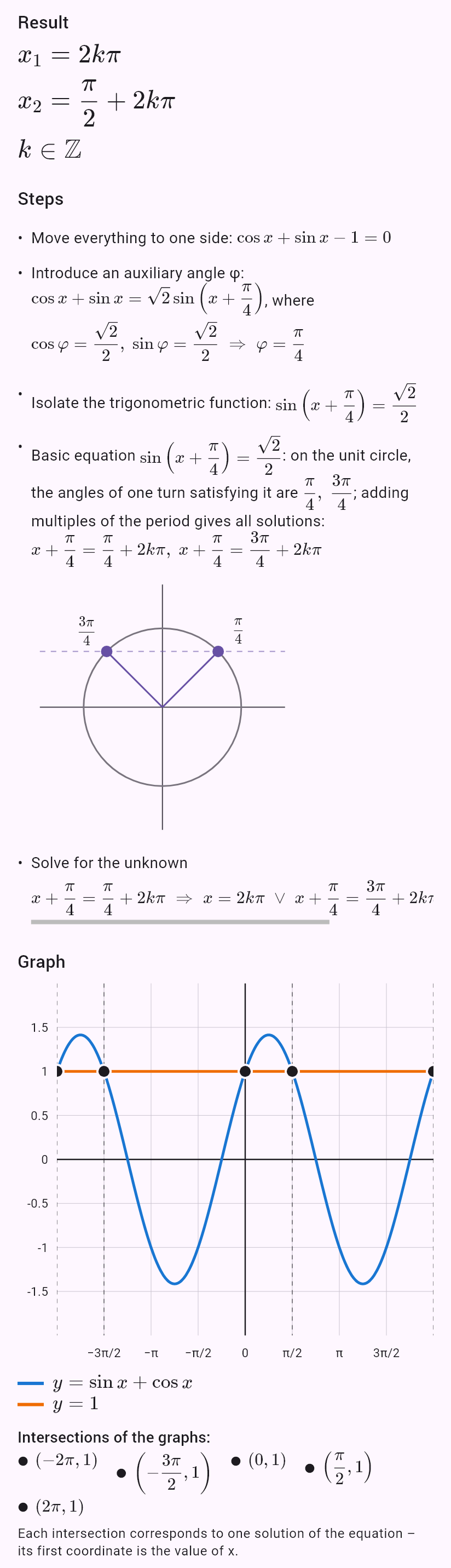 sin x + cos x = 1