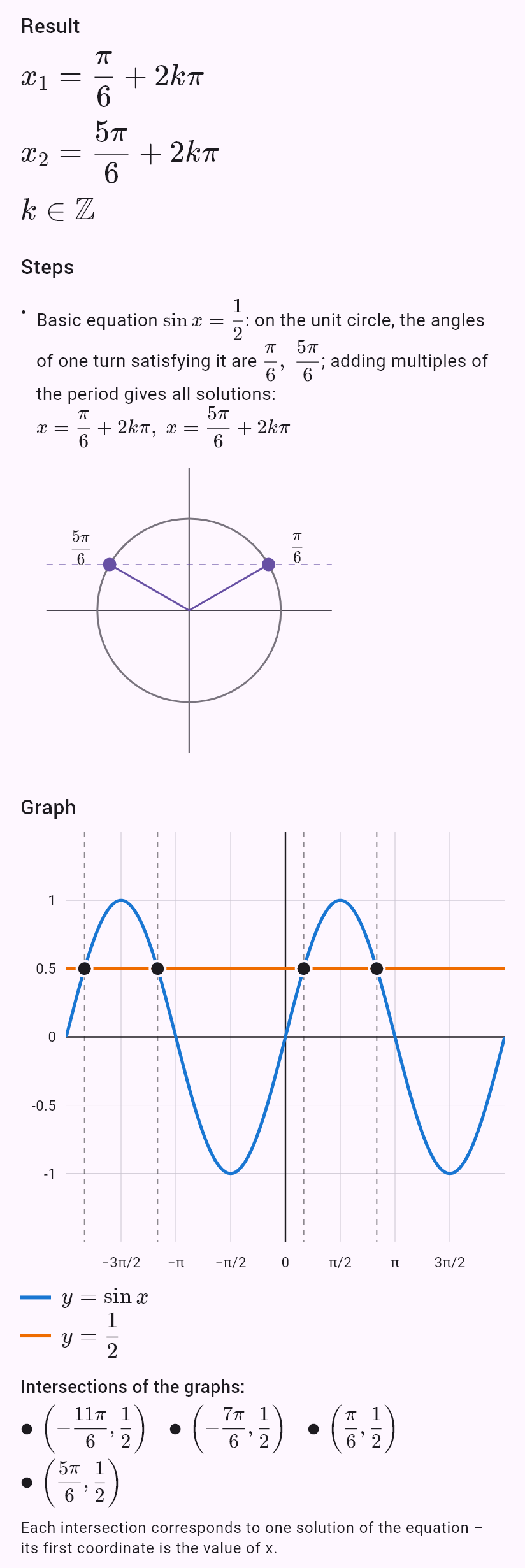 sin x = 1/2