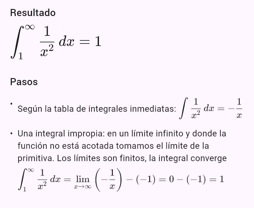 int(1/x^2, x, 1, oo)
