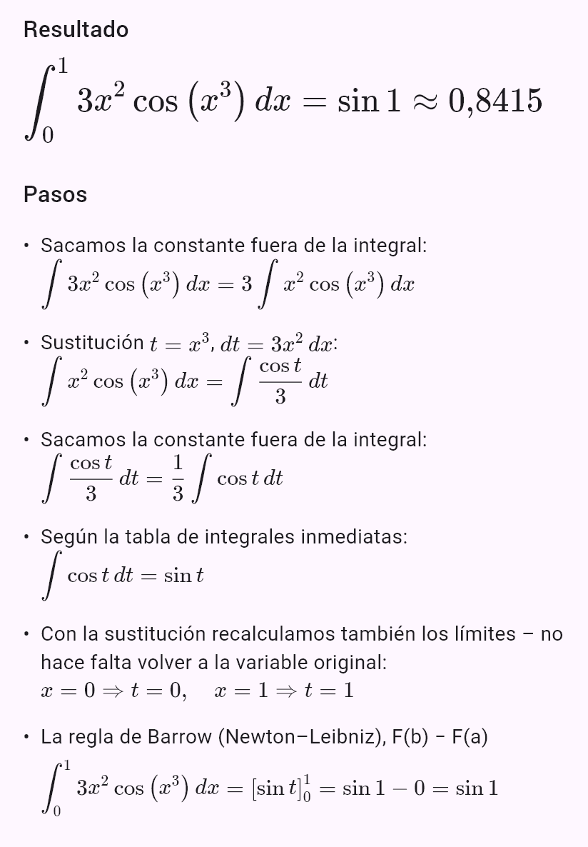 int(3x^2 cos(x^3), x, 0, 1)