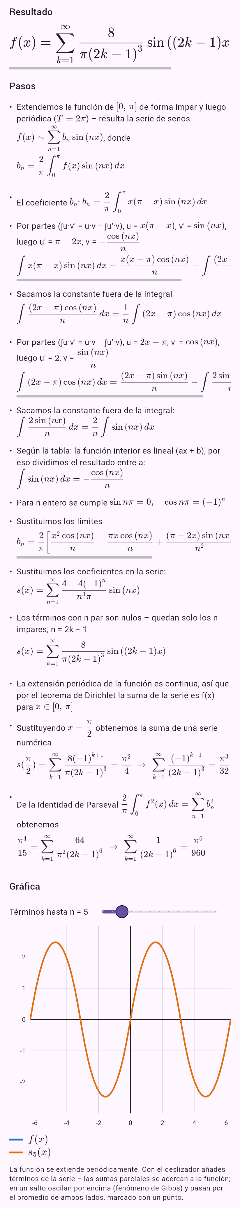 fouriersin(x*(pi - x), 0, pi)