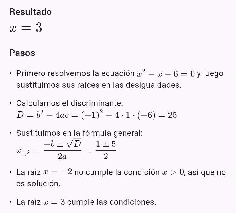 x^2 - x - 6 = 0
x > 0