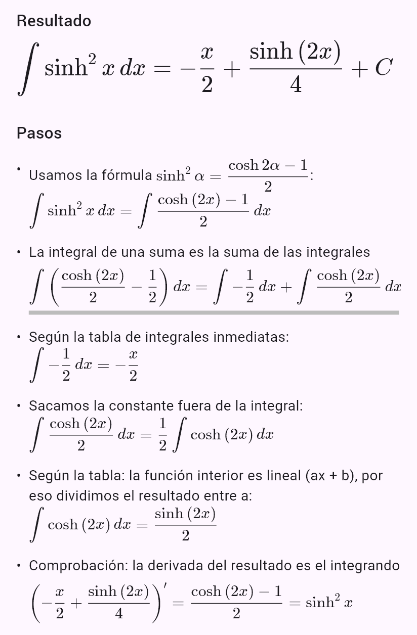 int(sinh(x)^2)