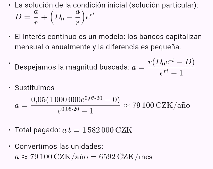 model(interest; find=a[CZK_mo]; B0=1000000[CZK]; r=5[pct_yr]; t=20[yr]; B=0[CZK]; kind=loan)