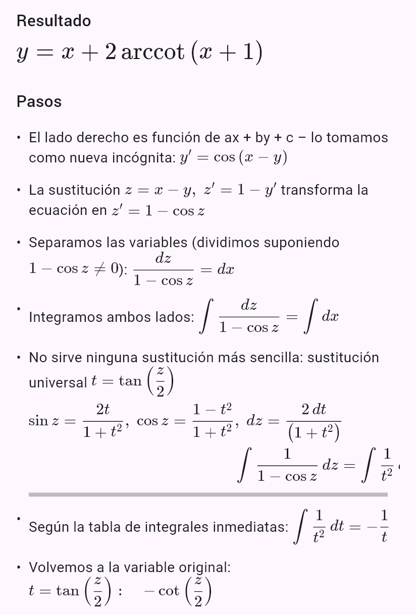 y' = cos(x - y), y(0) = pi/2