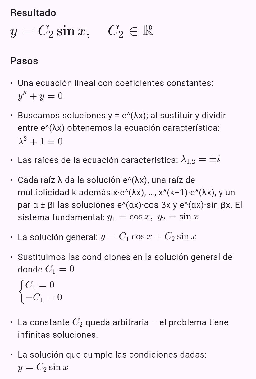 y'' + y = 0, y(0) = 0, y(pi) = 0