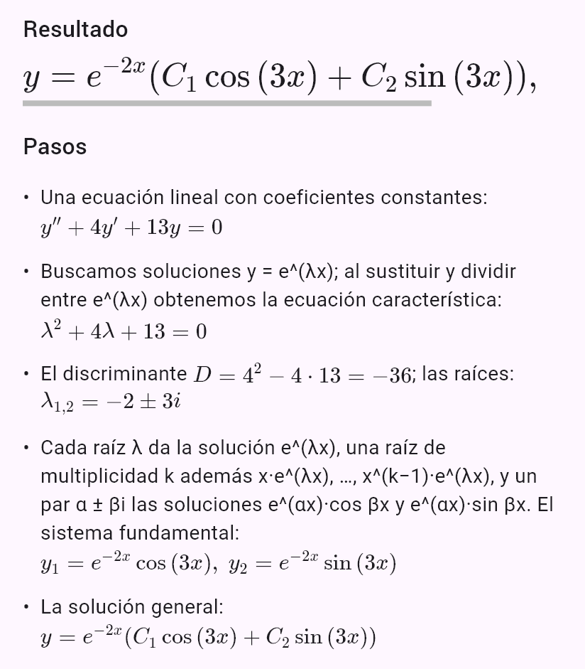 y'' + 4y' + 13y = 0