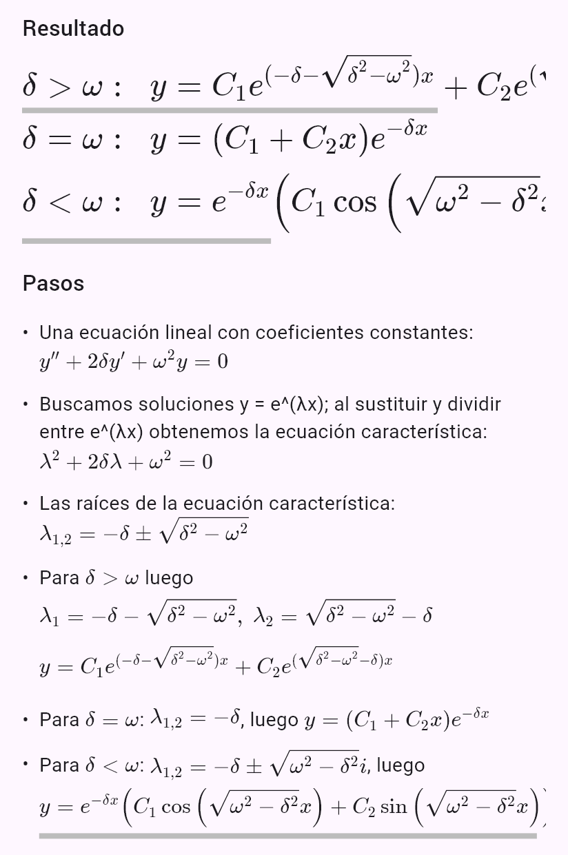y'' + 2δy' + ω^2y = 0