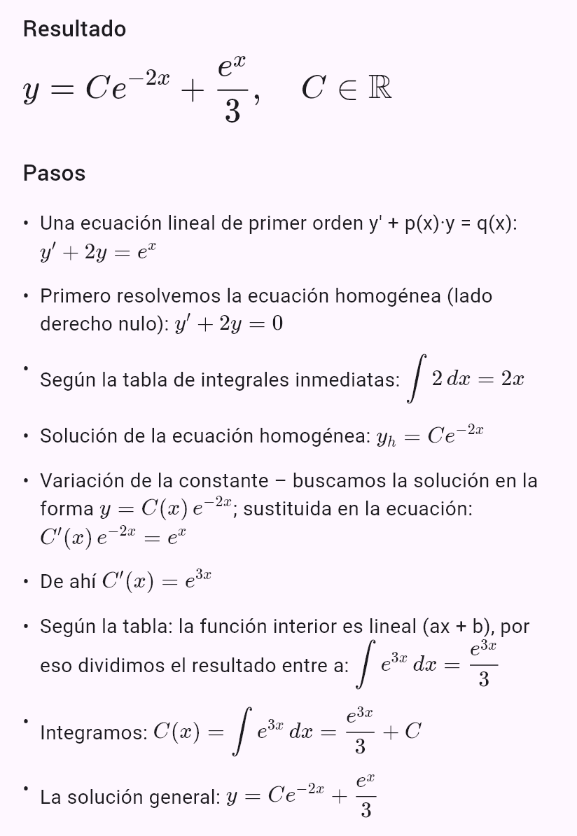 y' + 2y = e^x