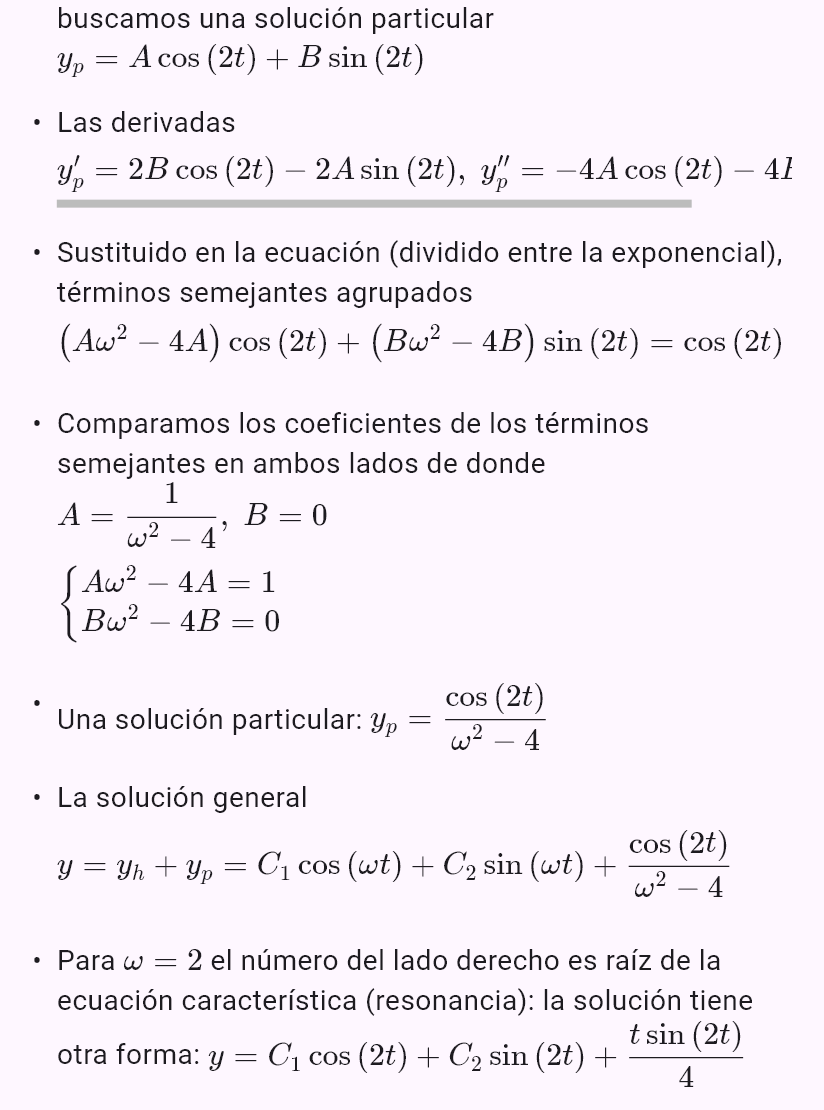 y'' + ω^2y = cos(2t)