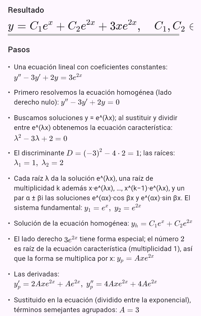 y'' - 3y' + 2y = 3e^(2x)