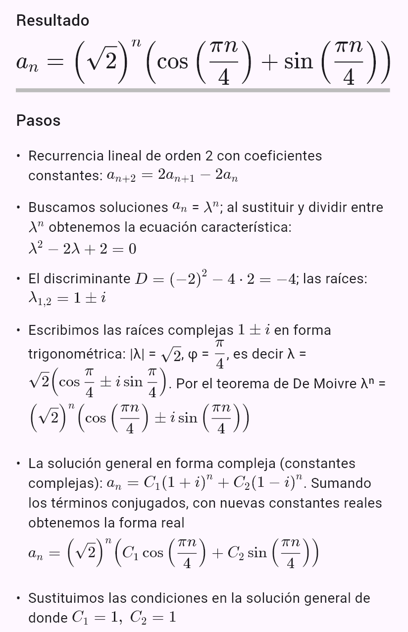 a_{n+2} = 2a_{n+1} - 2a_n, a_0 = 1, a_1 = 2