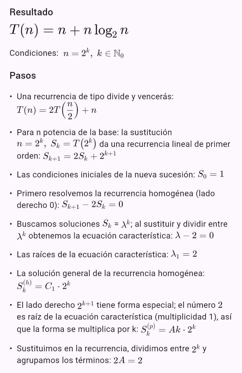 T(n) = 2T(n/2) + n, T(1) = 1