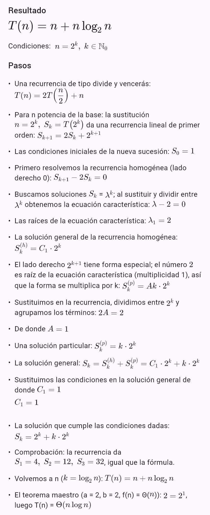 T(n) = 2T(n/2) + n, T(1) = 1