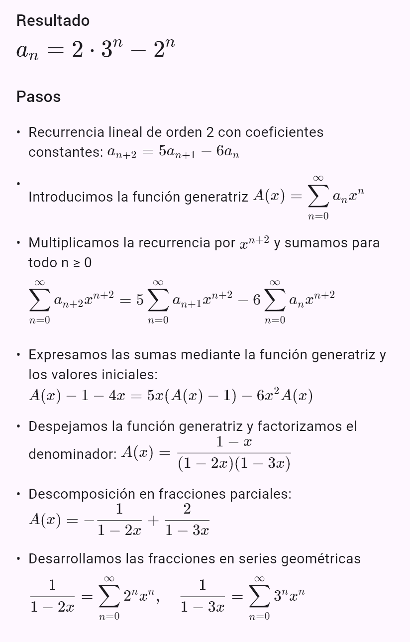 a_{n+2} = 5a_{n+1} - 6a_n, a_0 = 1, a_1 = 4