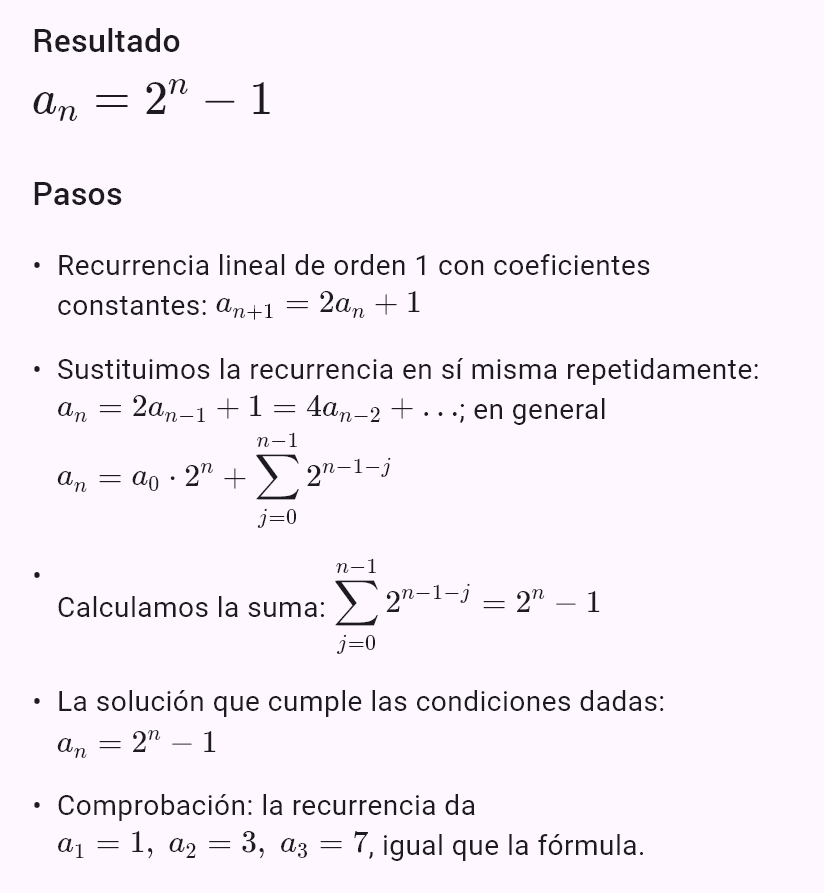 a_{n+1} = 2a_n + 1, a_0 = 0