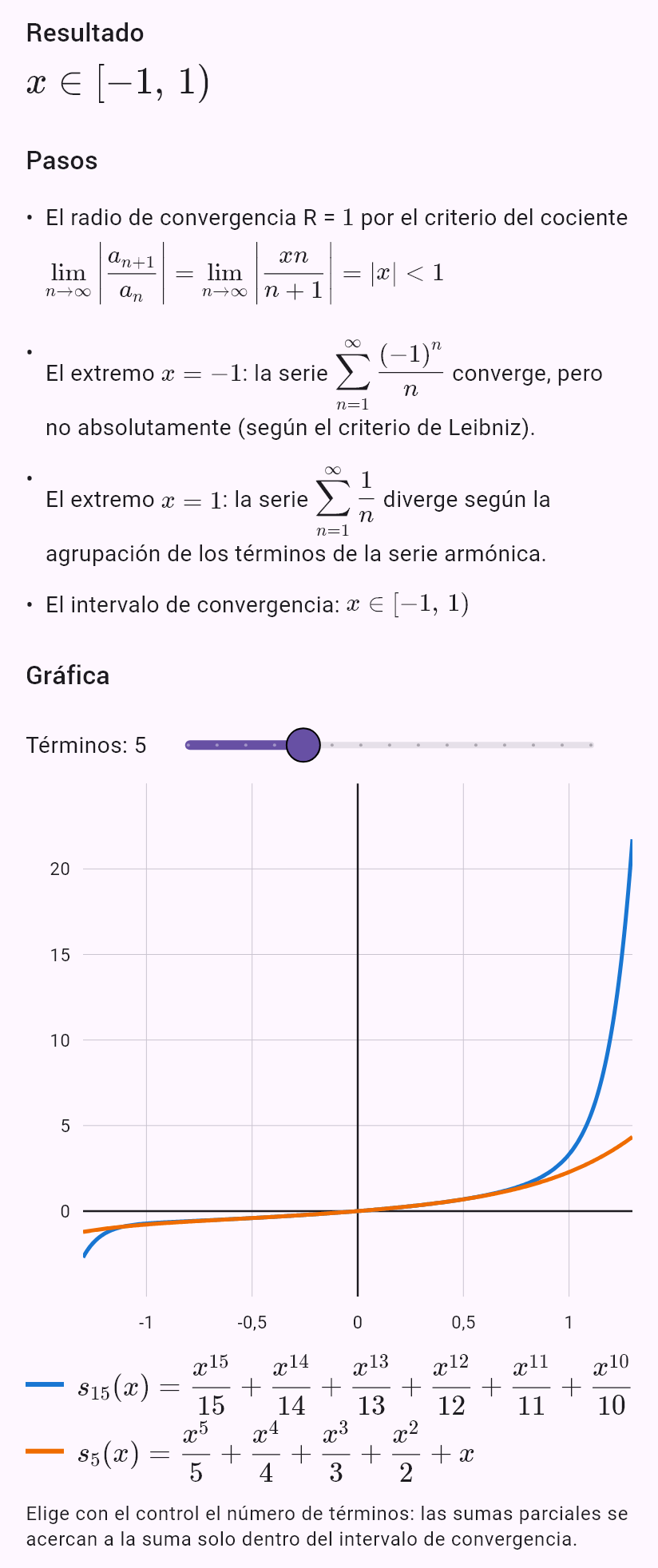 sum(x^n/n)