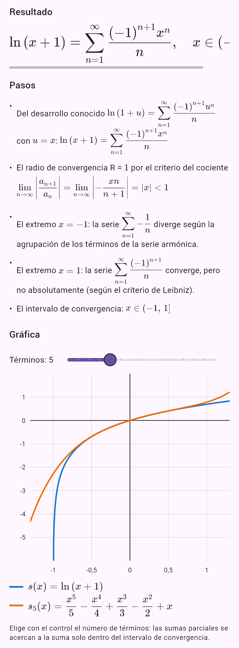 taylor(ln(1 + x), 0, oo)
