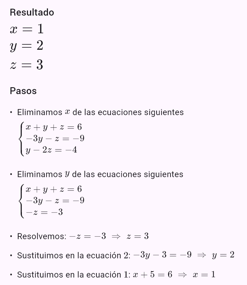 x + y + z = 6
2x - y + z = 3
x + 2y - z = 2