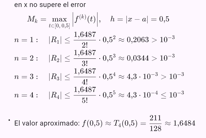 taylor(e^x, 0, chyba=0.001, x=0.5)