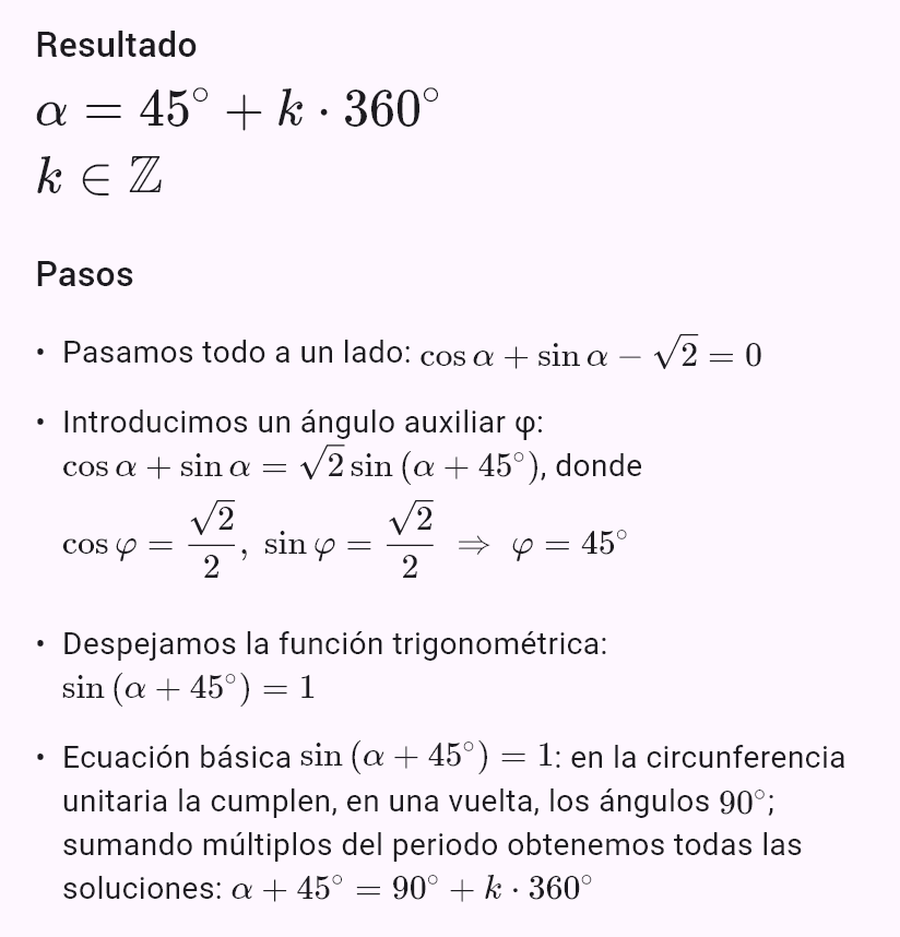 sin alpha + cos alpha = sqrt(2)
