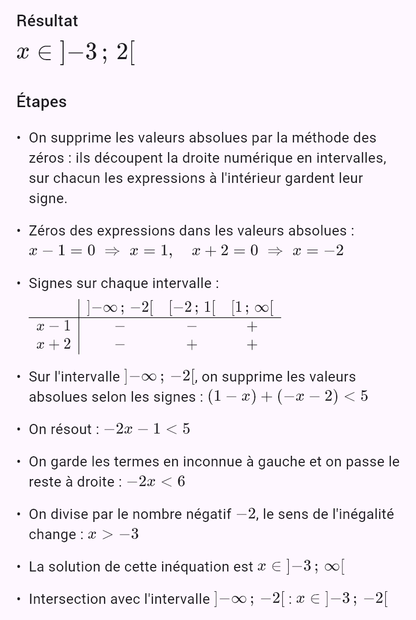 |x - 1| + |x + 2| < 5